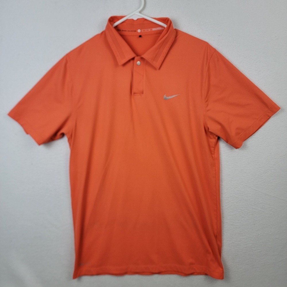 Nike Dri-Fit Tiger Woods Golf Polo Shirt Small Orange Peach Short Sleeve